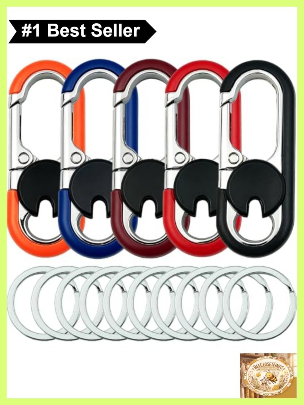 5 Pack Metal Keychain Set with Belt Clip and Key Rings